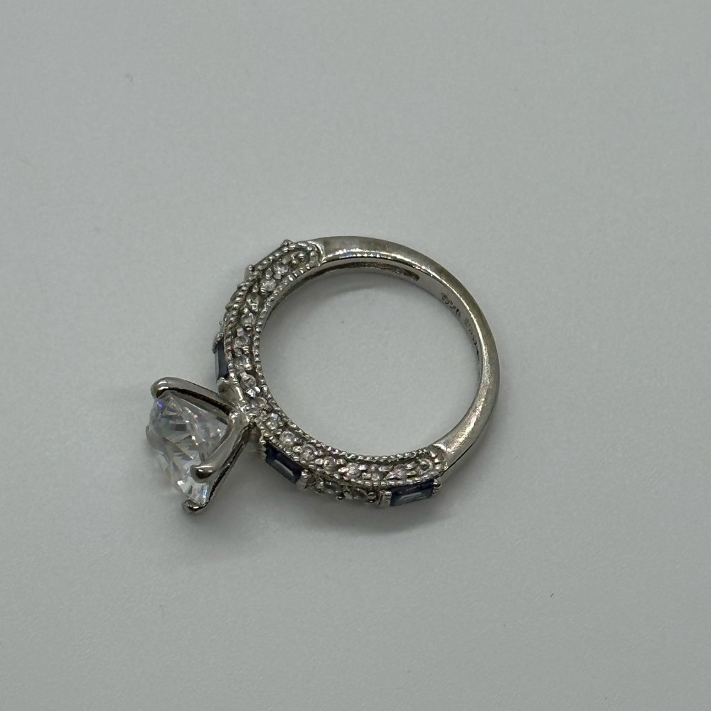 Engagement Cocktail Ring CZ and Blue Stones Sterling Silver - Picture 4 of 13